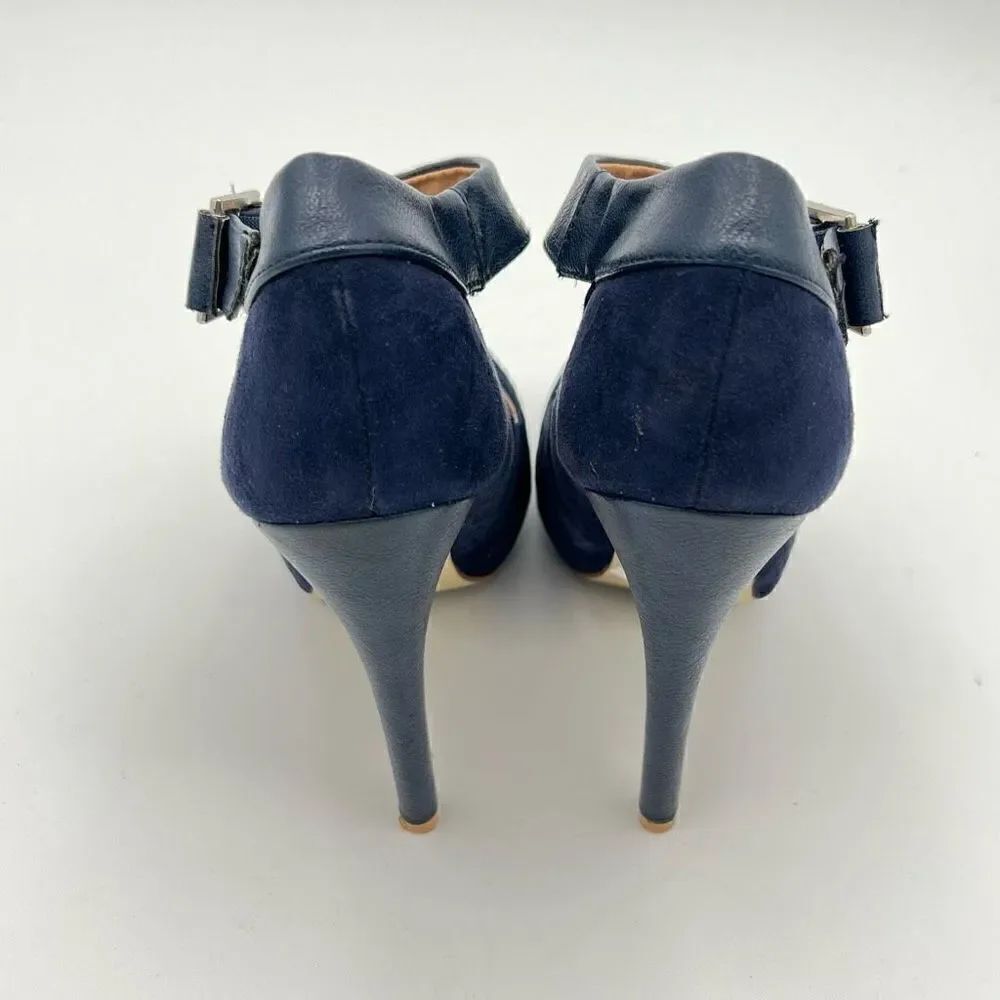 Penny Loves Kenny Royal Blue Faux Suede Shoes Sz 6 Womens Strap Heels Platform - Picture 3 of 7